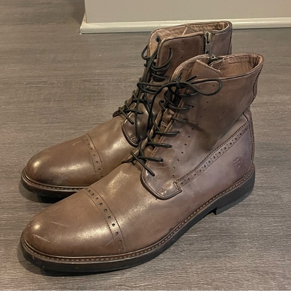 Frye Murray Brown Leather Zip Up Boots Sz 12 - Picture 1 of 8